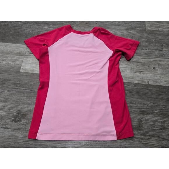 NIKE Fit Dry Pink Crew Neck Short Sleeve Shirt Light Weight Workout Running Top - Picture 2 of 7